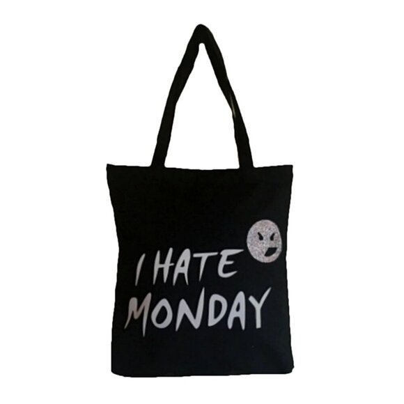 Handmade Funny Graphic Black Canvas Shopper Bag Office School Tote Book Bag Gift - Picture 1 of 5